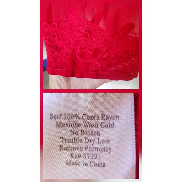 Johnny Was Red Embroidered Button-Front Long Sleeve Tunic Blouse Size S - Picture 11 of 12